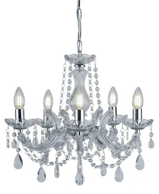 Immagine prodotto di Lampadario Classico Marie Therese Acciaio Cromo Acrilico Trasparente 5 Luci E14