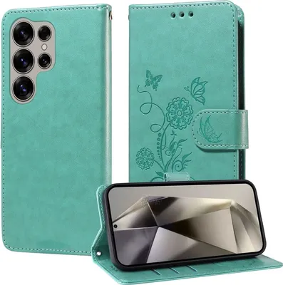 Produktbild von Mobigear Flowers  Samsung Galaxy S25 Ultra Hülle Klapphülle Geldbörse - Grün