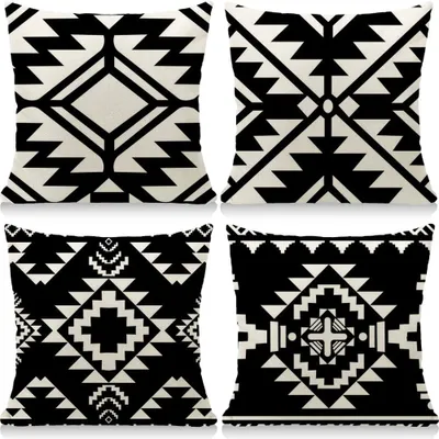Produktbild von Set mit 4 Outdoor-Kissenbezügen, 45 x 45 cm, Leinen, für Wohnzimmer, Garten oder Balkon