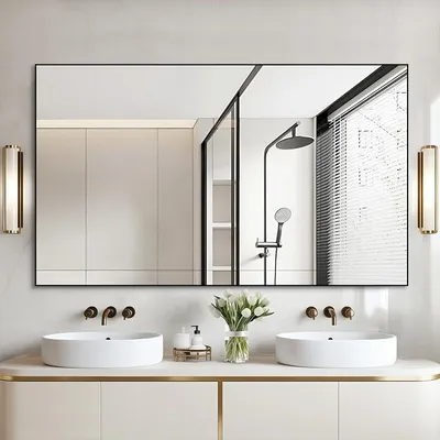 Imagen del producto de Espejo de baño de 126,5 x 75,5 cm para colgar en la pared, espejo de pared con marco