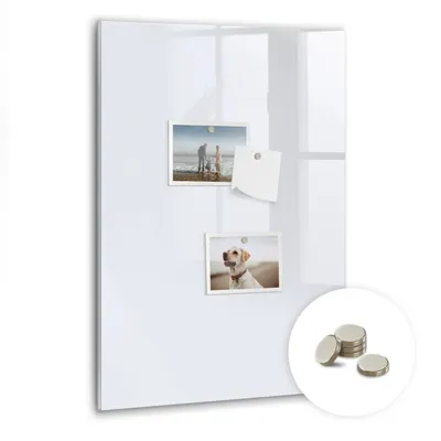 Obrázek produktu pro Magnetická Tabule na Zeď Skleněná - Memo Board Kleněnou Přední Stranou - 5 magnetů v balení - - 40x60 cm - Barva tmavě bílá