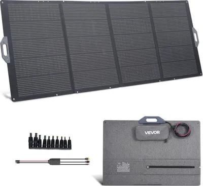 Productafbeelding van VEVOR Opvouwbaar zonnepaneel 400W, draagbare zonne-oplader met 24% hoog rendement, monokristallijn zonnemodule met MC4-aansluiting en 10-in-1 DC-adapter, IP67, geschikt voor powerstations, kamperen en wandelen