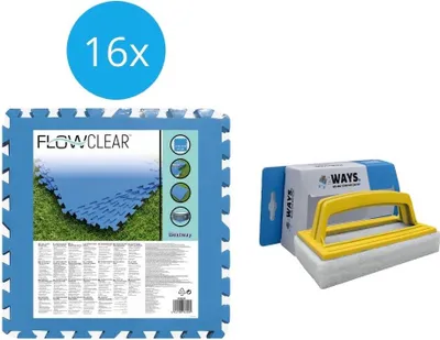 Produktbild von Bestway - Sparpack - Poolfliesen - 50 cm x 50 cm - 4m² - 16 Fliesen & WAYS Scheuerbürste