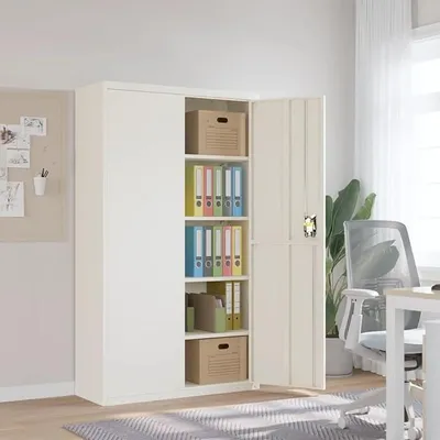 Image de Armoire de rangement, verrouillable, pour bureau, en métal, en acier, pour outils, armoire métallique, verrouillable, armoire de rangement, en métal, blanche, 105 x 40 x 180 cm