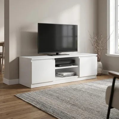 Produktbild von Masseno TV-Schrank NUDO 138,6 cm Fernsehschrank mit 2 Türen TV-Lowboard für Wohnzimmer Modern 138,6x39x38,5 cm Weiß / Weiß