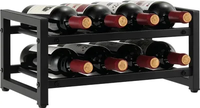 Obrázok produktu pre KOMFOTTEU stojan na víno na 8 fliaš, 2-úrovňový stojan na fľaše robustný kovový, držiak na fľaše vína stohovateľný so 4 nastaviteľnými nožičkami, stojan na fľaše do kuchyne, baru
