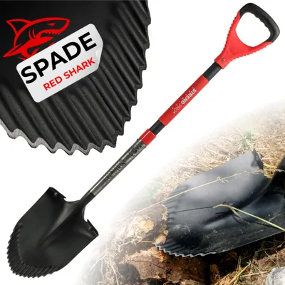Imagen del producto de Pala de cavar puntiaguda Strend Pro Premium RedShark, 1150 mm, mango de fibra de vidrio con empuñadura D, garantía de 10 años