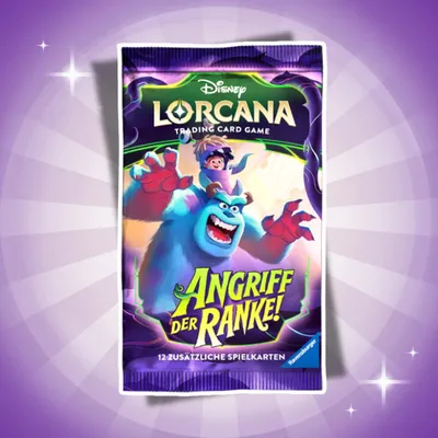 Imagen del producto de 1 paquete de refuerzo de Disney Lorcana, Set 13: "Ataque de la Enredadera", en alemán – 1 paquete con 12 cartas + protección de envío Heartforcards®