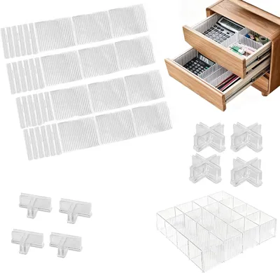 Produktbild von Ablagefach-Teiler – Set mit 24 Stück – Verstellbar – Schubladen-Organizer – Schubladen-Teiler – Transparente Schubladen-Teiler – Socken