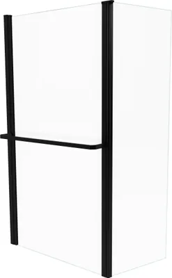 Image de Pare Baignoire Avec Volet Pivotant 130X105Cm Profile Aluminium Noir Mat Et Verre Transparent