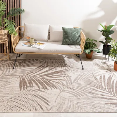 Produktbild von In- & Outdoor Teppich - Tiga Palm Taupe - 120x170 cm - Boho, Ländlich, Modern - Balkon, Garten / Terrasse -  FRAAI | Home & Living