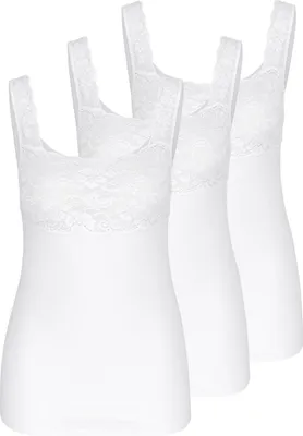 Produktbild von Nina von C. 3er Pack Fine Baumwolle Unterhemd / Top Mit Spitzen-Details, Perfekte Passform, Angenehm auf der Haut