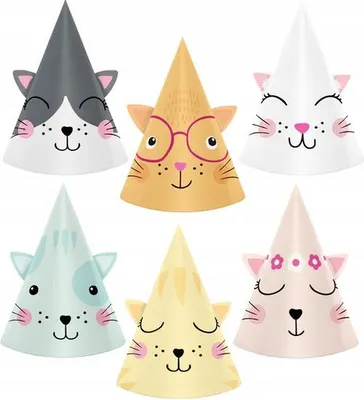 Immagine prodotto di Cappelli di carta GATTI COLORATI Orecchie di gatto festa di compleanno 6pz.