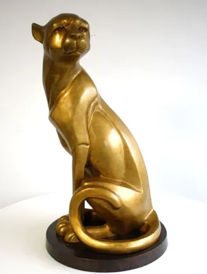 Produktbild von Handgefertigte wetterfeste Bronze Figur sitzender Jaguar 33x56x33 cm