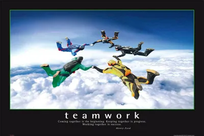 Produktbild von Motivationsposter Teamwork Fallschirmspringer