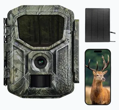 Productafbeelding van Siltcon® Wildcamera met Zonnepaneel & Oplaadbaar - 8K Ultra HD & 64MP - Wildcamera met Nachtzicht en WiFi - Bluetooth - Camera Buiten - Nachtcamera - No-Glow - 128GB SD - Tripod - 7800 mAh batterij - 2026 Model