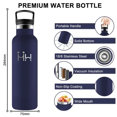 Produktbild von Edelstahl Trinkflasche 0,75L mit Strohhalm, BPA-frei, Wasserflasche