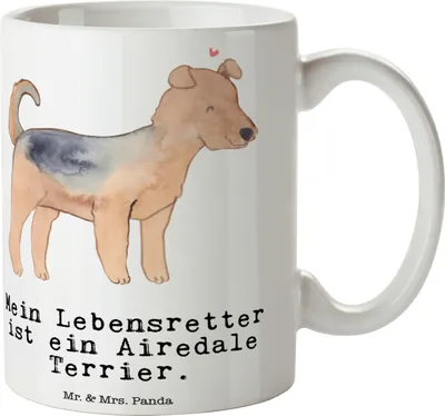 Produktbild von Mr. & Mrs. Panda Tasse Airedale Terrier Lebensretter - Weiß - Geschenk, Becher, Henkelpott, Kaffeetasse, Kaffeebecher, Geschenktasse