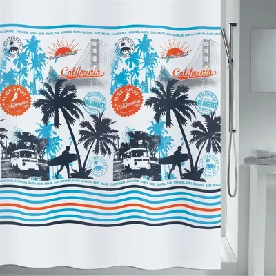 Produktbild von MSV Anti-Schimmel Duschvorhang - Anti-Bakteriell, waschbar, wasserdicht - Polyester, „Cali Surf“ 180x200cm