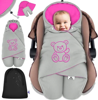 Produktbild von KIDIZ® Baby Einschlagdecke Babyschale Winter Herbst Babydecke mit Kapuze & Tasche Universal Fußsack kompatibel mit Maxi-Cosi, Römer, Buggy, Kinderwagen & Autositz isolierend gegen Wind, Nässe & Kälte