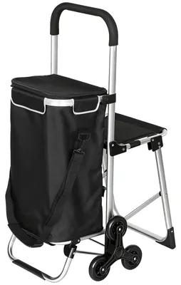 Produktbild von Einkaufstrolley 40 L Oxford-Tasche 3-Rad Treppensteig Klappsitz Aluminiumrahmen wasserdicht Sitz bis 150 kg Grau
