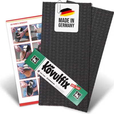 Produktbild von Schuhsohlen Reparatur Set schwarz "Welle" mit Kövulfix 120g + Schuhreparatur Anleitung - 1 Paar Antirutschsohlen Schuhe - Gummisohlen zum Aufkleben - Schonsohle aus Gummi