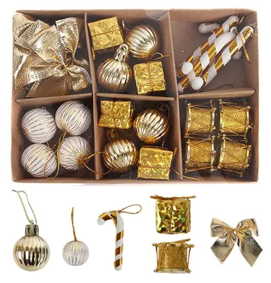 24-teiliges Weihnachtsbaum-Ornament-Set, rot-gold-silber