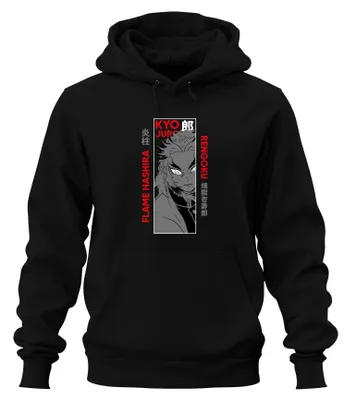 Obrázek produktu pro Kyojuro Rengoku Flame Hashira Kimetsu no Yaiba Anime Gift Uni mikina s kapucí, černá, S