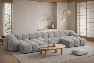 Image de Canapé d'angle modulaire en U tissu velours Bluvel, gris, CROISSANT U