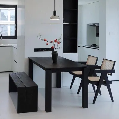 Productafbeelding van Zwarte eettafel van 140x74.5 cm - moderne rechthoekige tafel voor 6 tot 8 personen
