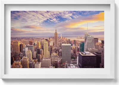 Produktbild von Sonnenuntergang in New York– Wandbild mit Rahmen – Gerahmtes Bild  – Wanddekoration – 60x40 cm –  Schwarz Rahmen