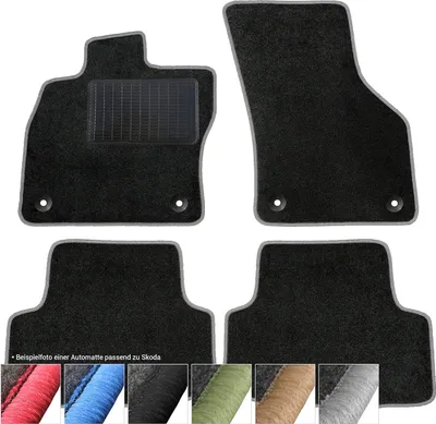 Produktbild von moto-MOLTICO Fußmatten Auto Velours Autoteppiche Schwarz Automatten Set 4-teilig passend für Skoda Kamiq ab 2019 (Graue - Ziernähte)