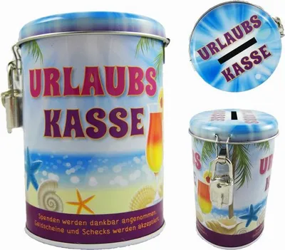 Produktbild von Urlaub Spardose mit Schloss und Schlüssel