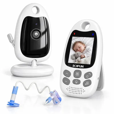 Zdjęcie produktu dla BOIFUN, monitor do dziecka z kamerą, bez Wi-Fi, przenośny, 2-calowy wyświetlacz, rozdzielczość 720P, dwukierunkowy dźwięk, funkcja vox, wykrywanie dźwięku, wykrywanie temperatury, z uchwytem