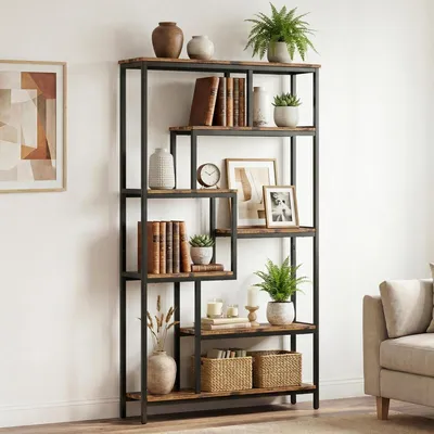 Image de Étagère Standregal, 7 étagères, 98x30x180 cm, aspect bois, structure métallique