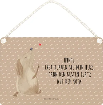 Produktbild von Mr. & Mrs. Panda Schild Hund Liebe DIN A5 - Hundeglück - Geschenk, Türschild, Holzschild, kleine aufmerksamkeit, Sprüche, Hunde, holzbild, Wandbild Holz, Herz