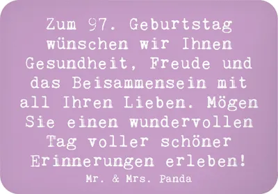 Produktbild von Mr. & Mrs. Panda magnet Spruch 97. Geburtstag - Lavendeltraum - Geschenk, whiteboardmagnet, zettelhalter, besondere Anlässe, Freude, Happy Birthday, Dekomagnet, Lieben