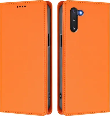 Image de Etui en cuir pour Samsung Galaxy Note 10, étui magnétique en cuirPolyuréthaneavec support Orange