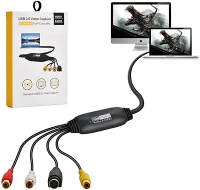 Produktbild von VHS auf USB 2.0 Video Grabber, VHS Digitalisieren Gerät Konverter Audio Video Capture Card, Alte VHS Mini DV Hi8 DVD VCR zu Digital-Konverter für Mac, Windows 2000, XP, WIN7/8/10/11, Vista