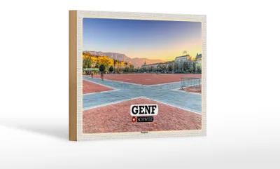 Produktbild von Holzschild Reise Genf Schweiz Plainpalais Platz 18x12 cm Dekoration