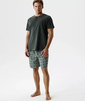 Immagine prodotto di Pigiama da uomo, modello Atlantic, 100% cotone, colore kaki, comodo, moderno, taglia M