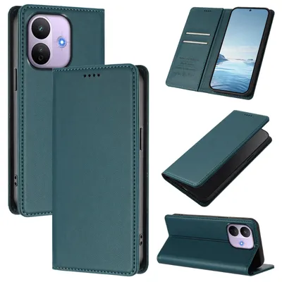 Image de Étui en cuir pour Xiaomi Redmi Note 17 Pro 5G, coque rabattable magnétique en cuirPolyuréthaneavec support, couleur verte