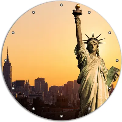 Produktbild von Wallario rundes Outdoor-Poster für Garten oder Balkon, Motiv Freiheitsstatue New York, 90 cm Durchmesser