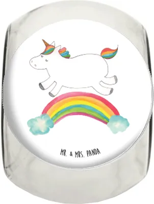 Produktbild von Mr. & Mrs. Panda Bonboniere Einhorn Regenbogen XL 2000ml - Weiß - Geschenk, Lebensmittelbehälter, Vorratsglas, Glitzer, Unicorn, Süßigkeiten Glas, Kaffeedose, Vorratsdose