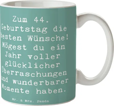 Produktbild von Mr. & Mrs. Panda Tasse Spruch 44. Geburtstag Glückwünsche - Meeresbrise - Geschenk, Liebevoll, Geschenke, Trinkbecher, positive Energie, Happy Birthday, einzigartiges