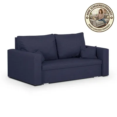 Produktbild von KomfortWelt24 2-Sitzer-Sofa mit Schlaffunktion und Bettkasten - Praktischem Schlafsofa 143x85 cm, Couch MONDO Marineblau