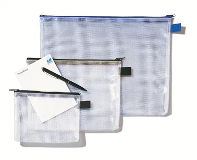 Produktbild von Rexel MeshBag Reissverschlusstasche A5, PVC, 31 g, Schwarz, Transparent
