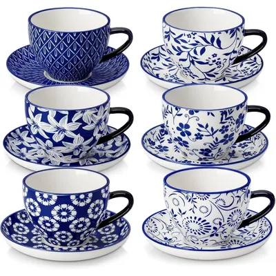 Productafbeelding van Cappuccino kopjes, set van 6, porselein, vaatwasmachinebestendig. (6 cappuccino kopjes)