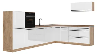 Imagen del producto de Cocina esquinera Vicco R-Line Blanco alto brillo/Roble dorado 327 x cm encimera Mármol, Model 66807
