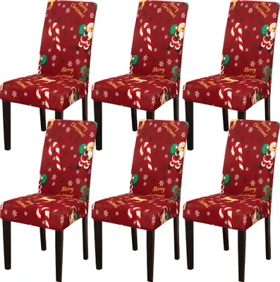 Obrázek produktu pro Vánoční kryt židle 6 ks Vánoční kryt židle Digitální tisk Elastické kryty sedadel Stretch High Back Slipcovers for Christmasel Banquet (Santa, Red）